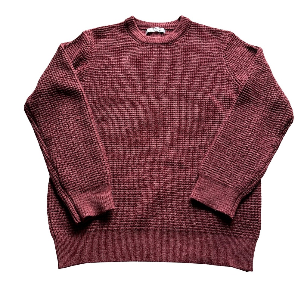 PJ Paul Jones Mens Waffle Knit Crewneck Sweater Burgundy Red Size Small